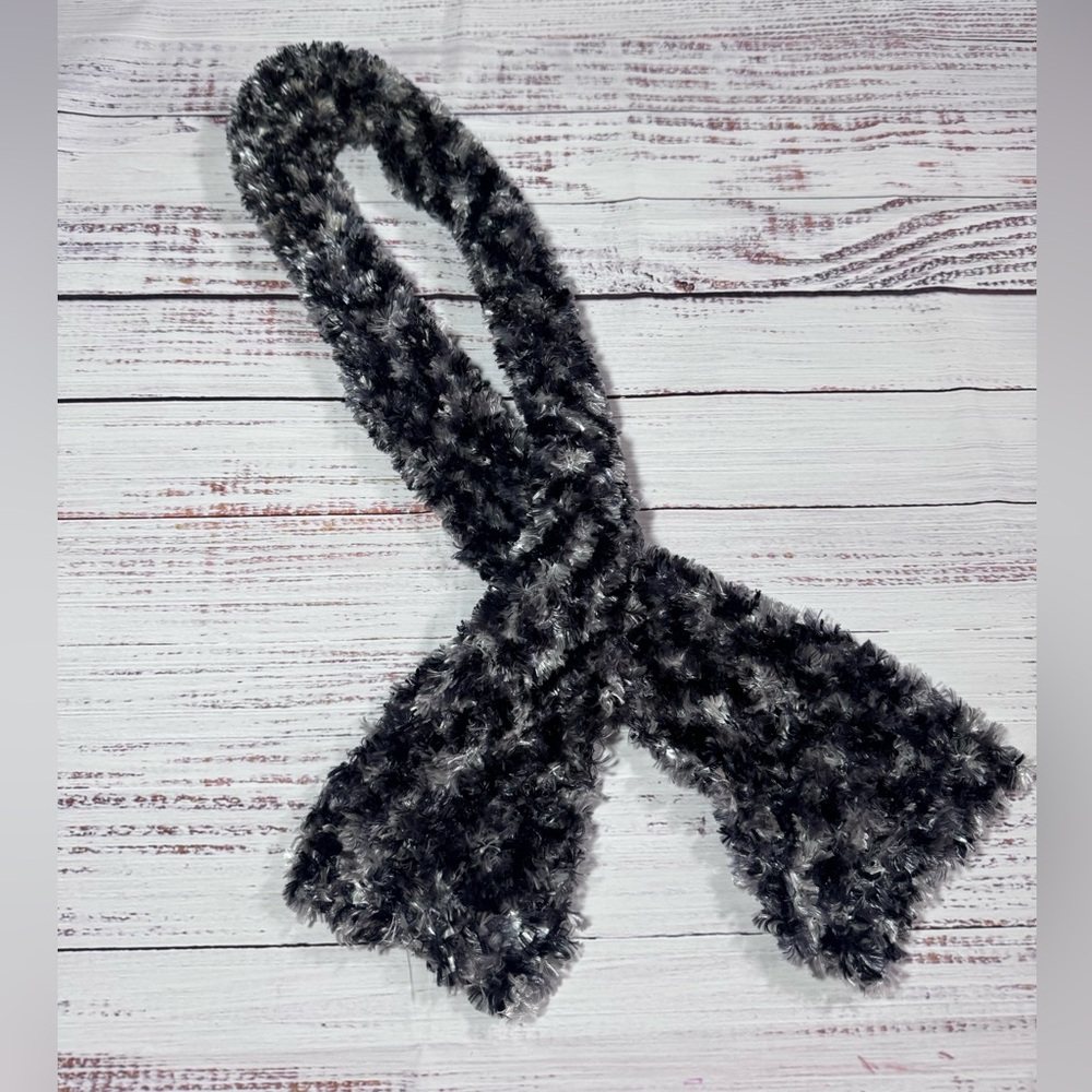 Cozy Fuzzy Black and Gray Women's Scarf